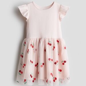 Pink Cherry Print Kids Dress